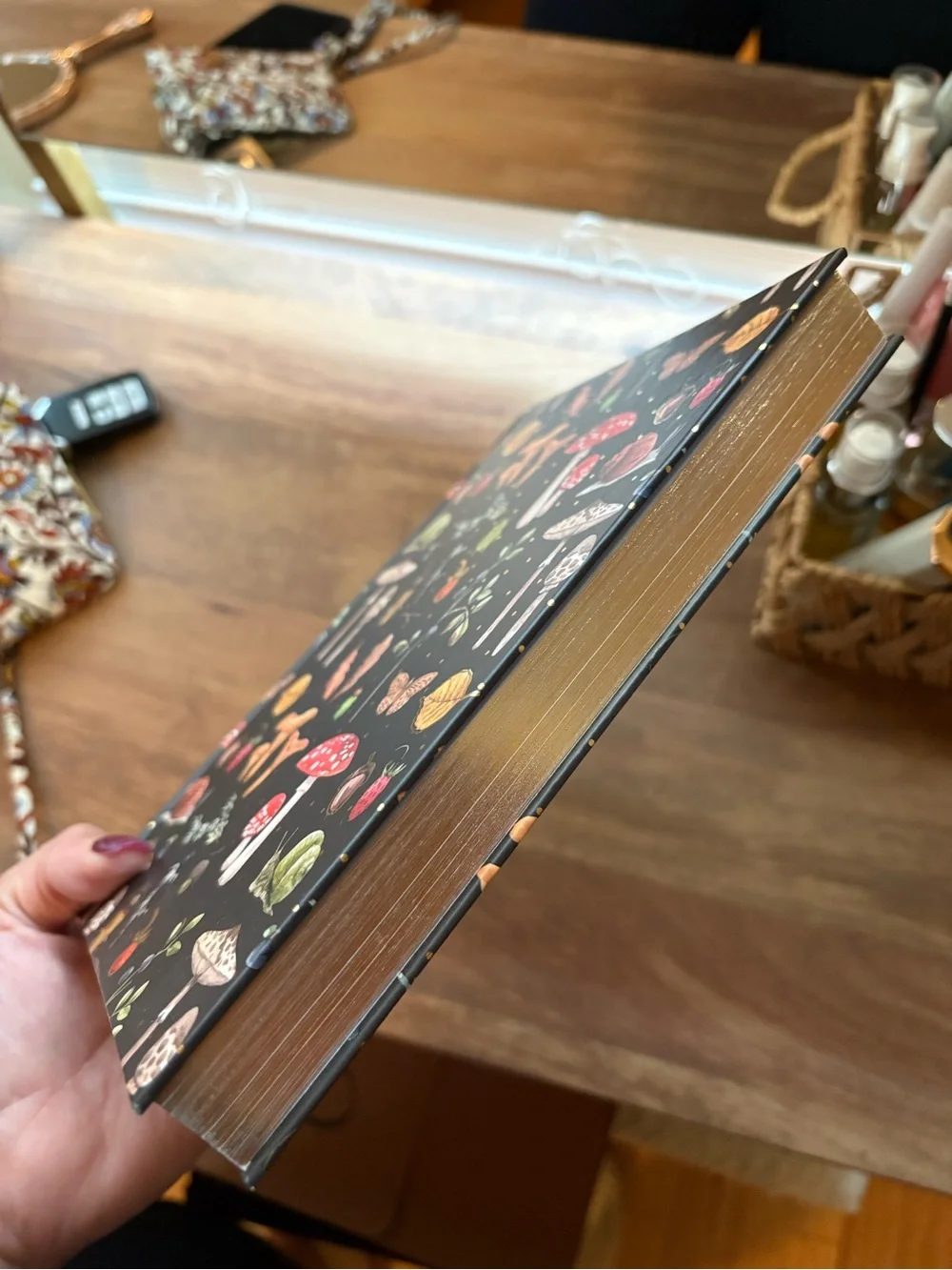 Botanical Mushroom Pattern Hardcover Journal - Black Background